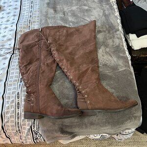 Torrid -  Lace Up Flat Over The Knee Boot - Brown (WW)